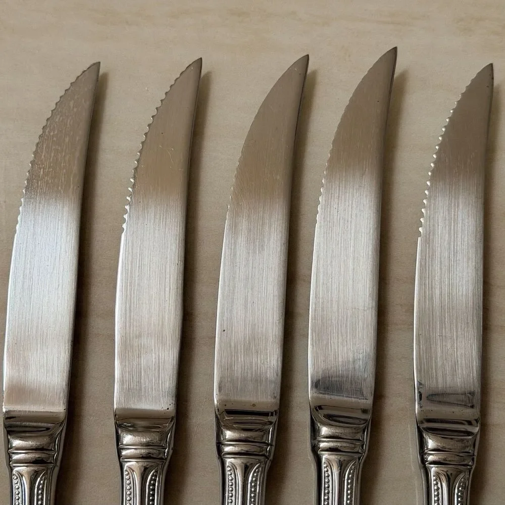 5pc Wallace Continental Bead Steak Knives 9 1/8” Stainless 18/10 China
